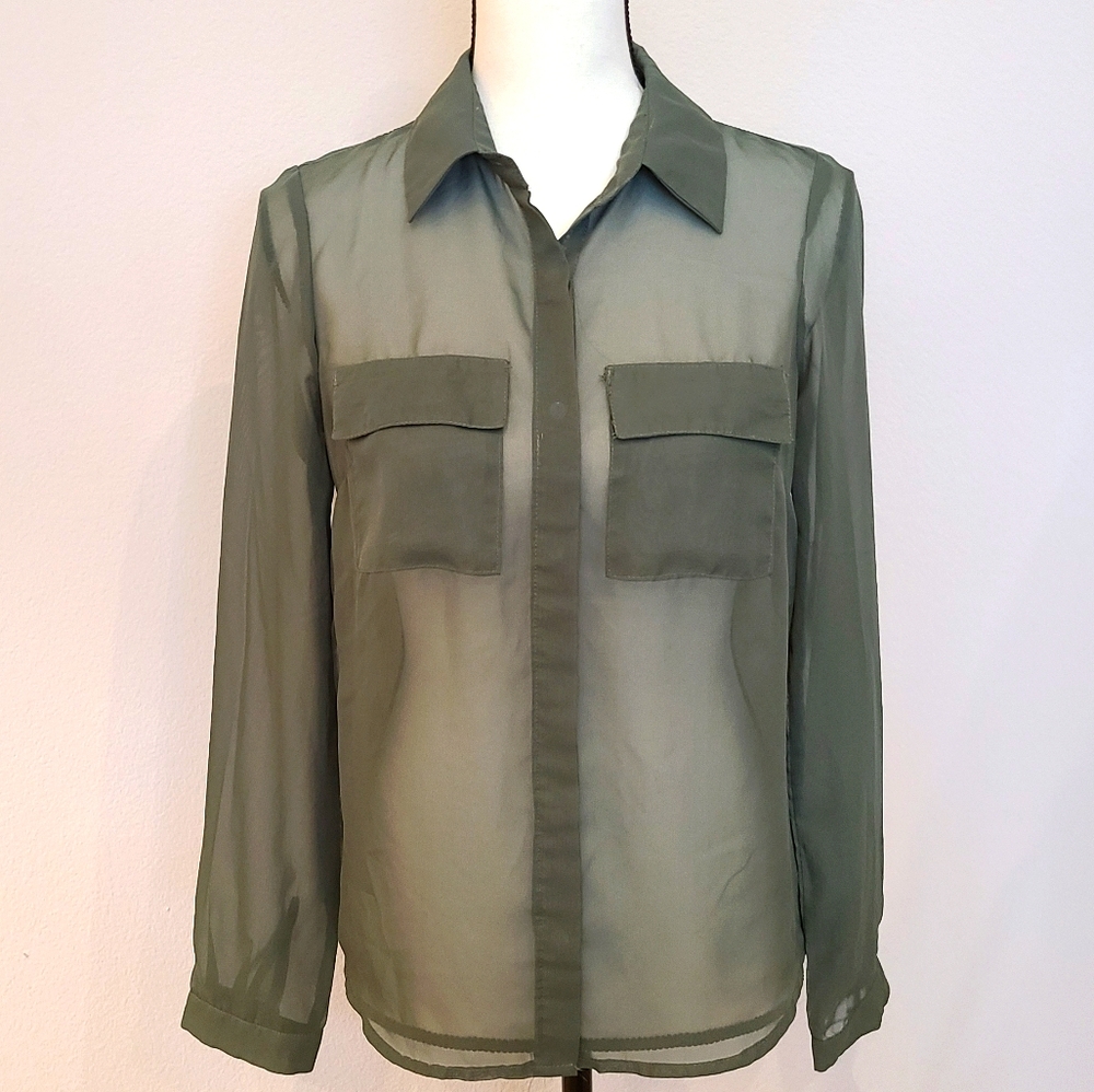 See Through Green Button Up